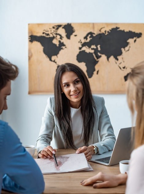 Visa applicant discussing questions with an advisor